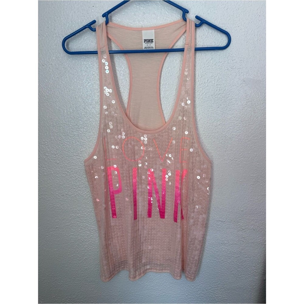 VS PINK Peach Light Pink Sequins Tank Top Racerback Women’s Size Small Yoga Y2K
